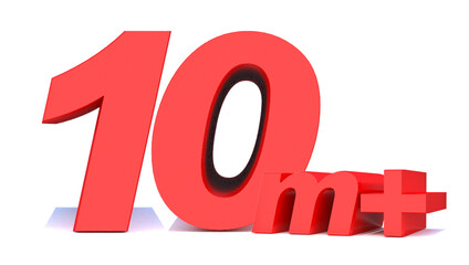 10 million followers thank you 3d word on white background. 3d illustration for Social Network friends or followers, like
