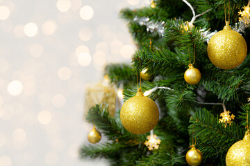 Christmas Tree with blurred light background, Holiday concepts