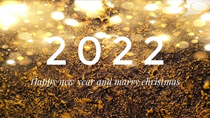 Happy new year and mery christmas 2022 greeting card design with gold color and a little sparkle