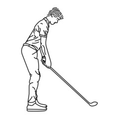 black line illustration a caucasian male golfer playing golf