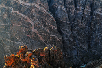 Geological veins on the sheer walls of the Black Canyon of the Gunnison National Park, Colorado, USA