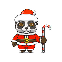 cute panda ​​wearing santa costume holding candy cane for christmas
