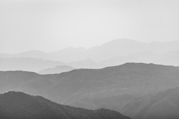 Black and White of Mountain landscape in a heave haze day