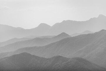 Black and White of Mountain landscape in a heave haze day