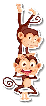 Two funny monkeys cartoon character sticker