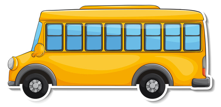 School bus cartoon sticker on white background