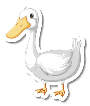 Sticker template with a white duck cartoon character isolated