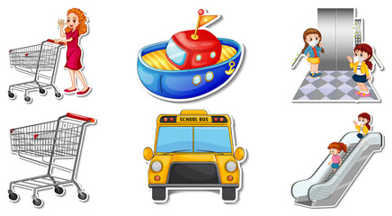 Naklejka premium Random stickers with transportable vehicle objects