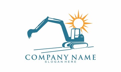 Excavator and sun logo design