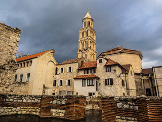 Early morning cityscape view of ancient buildings in Split, Croatia. © K Dorame