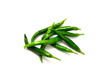 白背景の青唐辛子　コピースペースあり Green chili peppers (chile verde) on white background with copy space
