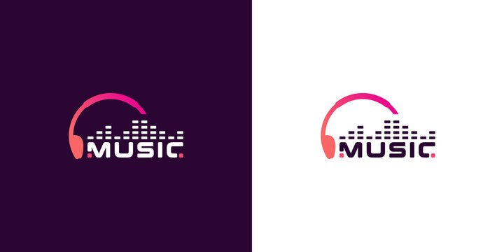 music logo design inspiration combination headphone and equalizer