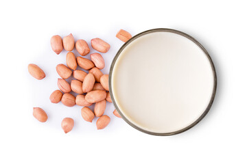 Peanut milk splash isolated on white background.