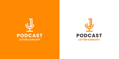 Naklejka premium podcast and letter J logo design combination
