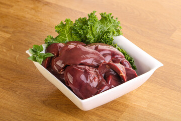 Raw chicken liver in the bowl