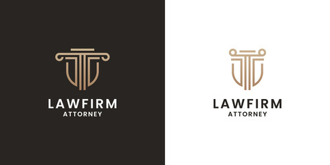 law firm shield logo design. pillar and shield combine
