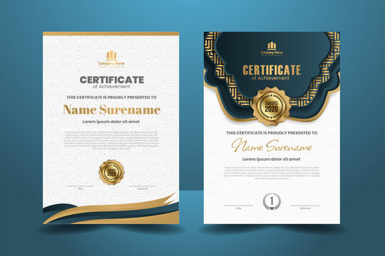 Premium Blue Certificate Template Design with Purple Ornament. Vector Illustration