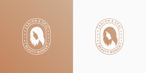 emblem woman salon logo design with golden color