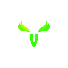 Logo initials letter V with horns resembling beautiful leaves