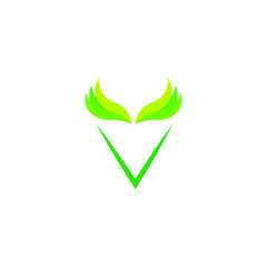 Logo initials letter V with horns resembling beautiful leaves