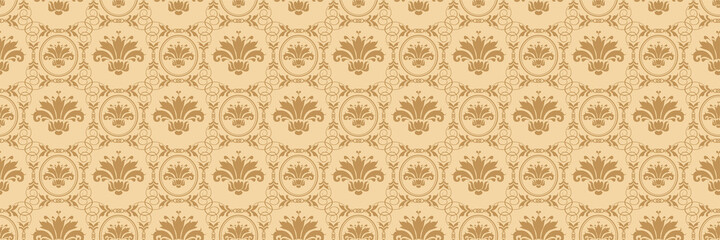 Background pattern with floral ornament in Victorian style on a beige background. Wallpaper, textile design texture. Vector illustration