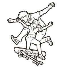 Skateboarder Action Skateboard Players Extreme Sport Cartoon Graphic Vector
