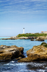 Fototapeta na wymiar Rocks and lighthouse of Biarritz, France