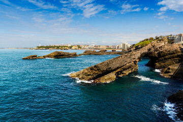 Rocks and lighthouse of Biarritz, France