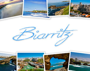 Heap of Biarritz travel photos with a white background - obrazy, fototapety, plakaty