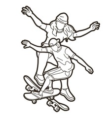 Fototapeta na wymiar Skateboarder Action Skateboard Players Extreme Sport Cartoon Graphic Vector