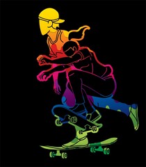 Fototapeta na wymiar Skateboarder Action Skateboard Players Extreme Sport Cartoon Graphic Vector