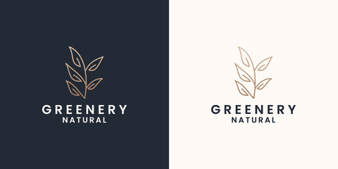 leaf logo, greenery logo design with golden color