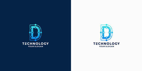 letter D digital logo design for technology company