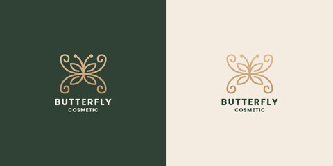 beauty butterfly combine with abstract flower logo design template
