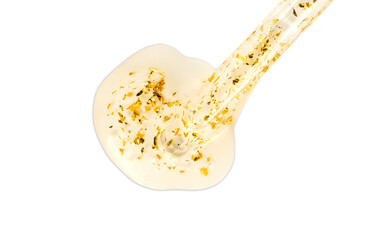 Dropping serum collagen moisturizer of face soft light background. Protector skin Treatment facial essence oil, Vitamin C. Beauty and spa Concept