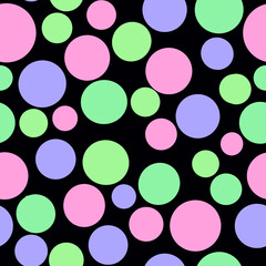 Abstract seamless pattern of delicate round shapes on black background