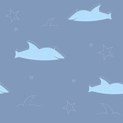Cute shark seamless pattern.Vector illustration