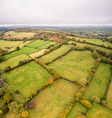 Vertical Panorama view of Autumn Colors over Bristol Airport fields from a drone, Somerset,...