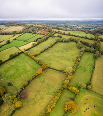 Vertical Panorama view of Autumn Colors over Bristol Airport fields from a drone, Somerset,...