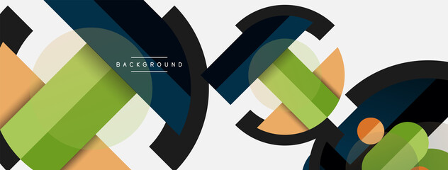 Geometric shapes composition abstract background. Circles lines and rectangles. Vector illustration for wallpaper banner background or landing page