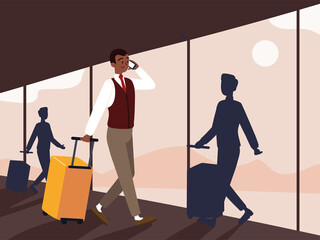 walking businessmen in an airport