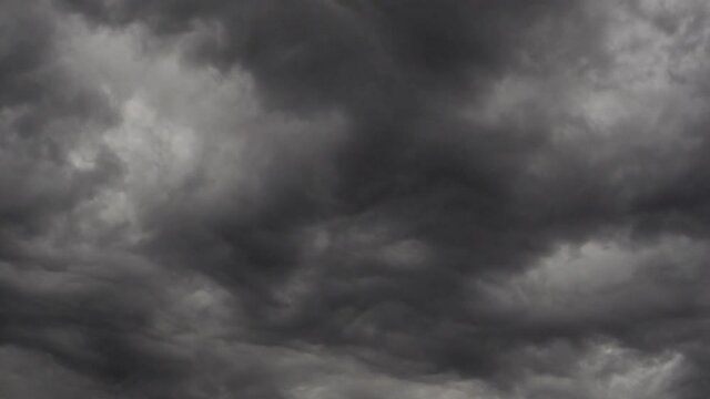 TIMELAPSE of dark and threatening stormclouds moving fast and low across the sky