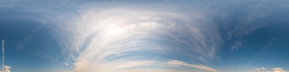 Poster blue sky panorama with cirrus clouds. seamless hdr 360 degree pano in spherical equirectangular form