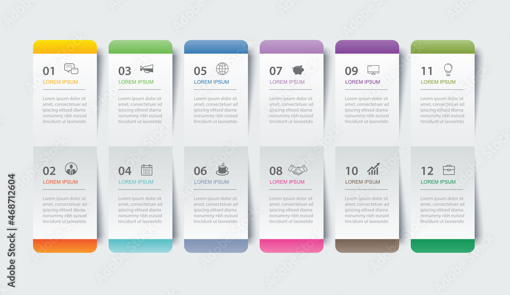 Aufkleber 12 data infographics tab paper index template. vector illustration abstract background.