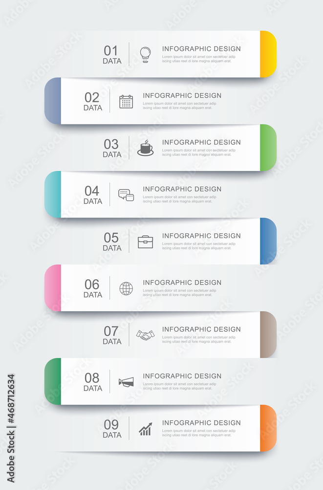 Aufkleber 9 data infographics tab paper index template. vector illustration abstract background.