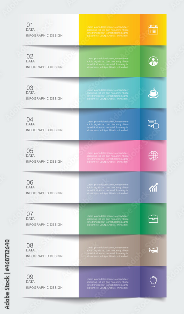 Aufkleber 9 data infographics tab paper index template. vector illustration abstract background.