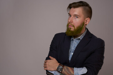 bearded man in jacket posing fashion Professional