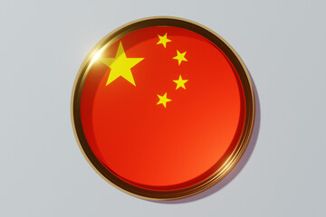 The national flag of China in the form of a round window. Flag in the shape of a circle. Country icon.