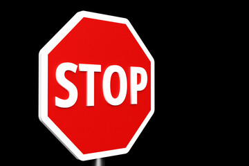 3D illustration  Road red sign on gray background. Road traffic control.