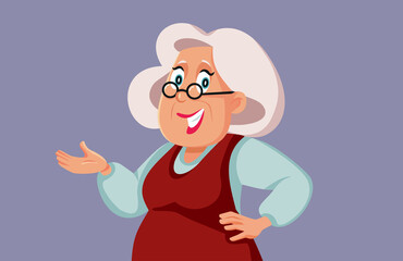 Elderly Woman Presenting Hand Gesture Vector Cartoon